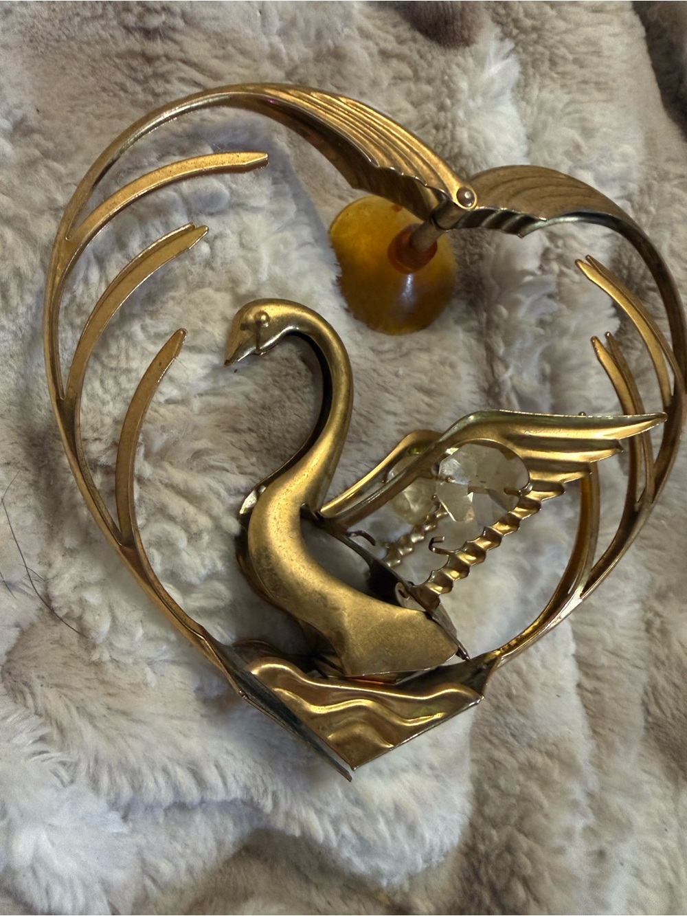 Brass Vintage Swan Mascot Int. with charms decor suction cup